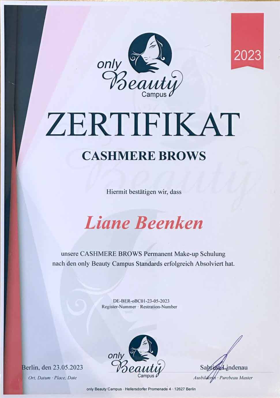 Zertifikat Ausbildung Permanent Make UP Long Time Liner